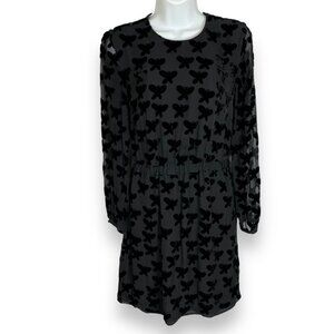 Band of Outsiders Butterfly Dress Size 0 Rayon Silk Black Velvet‎ Sheer Blouson